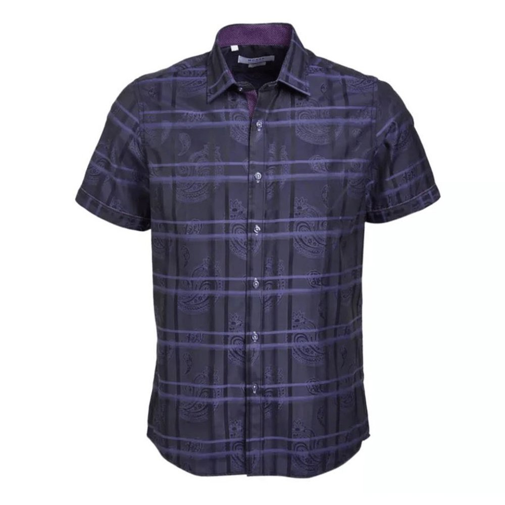 Monza Men's Short Sleeve Modern Fit Shirt - Purple